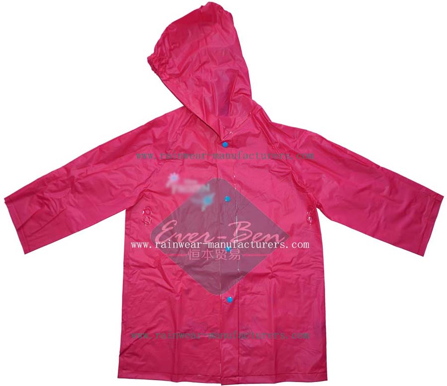 Red PVC ladies raincoats-plastic hooded rain mac for women